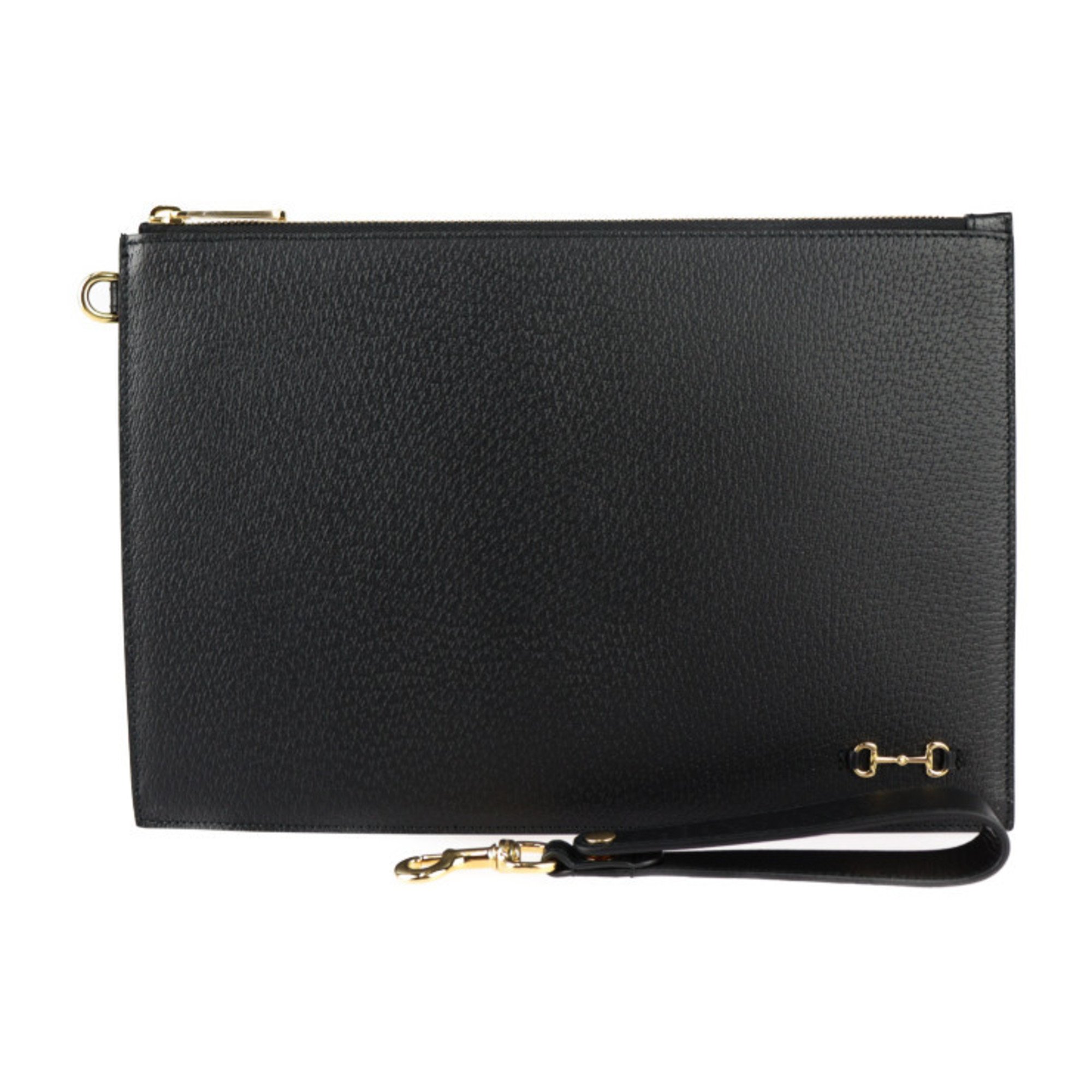 GUCCI Horsebit Clutch Bag 700524 Leather Black Wristlet Second Pouch