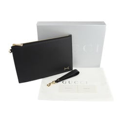 GUCCI Horsebit Clutch Bag 700524 Leather Black Wristlet Second Pouch