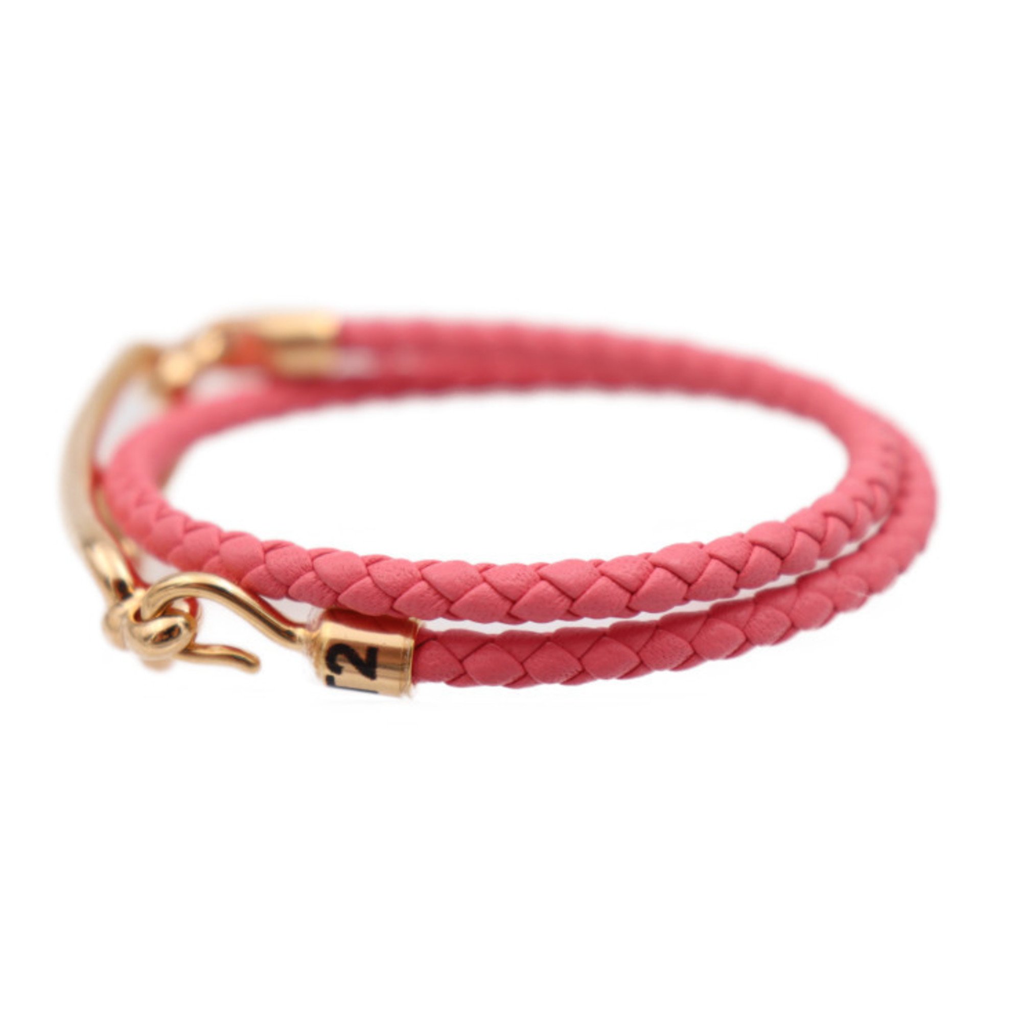 HERMES Hermes Luli Double Tour Bracelet, listed size T2, Swift leather, Rose Azalee, Pink, Chaine d'Ancre, double-layered bracelet