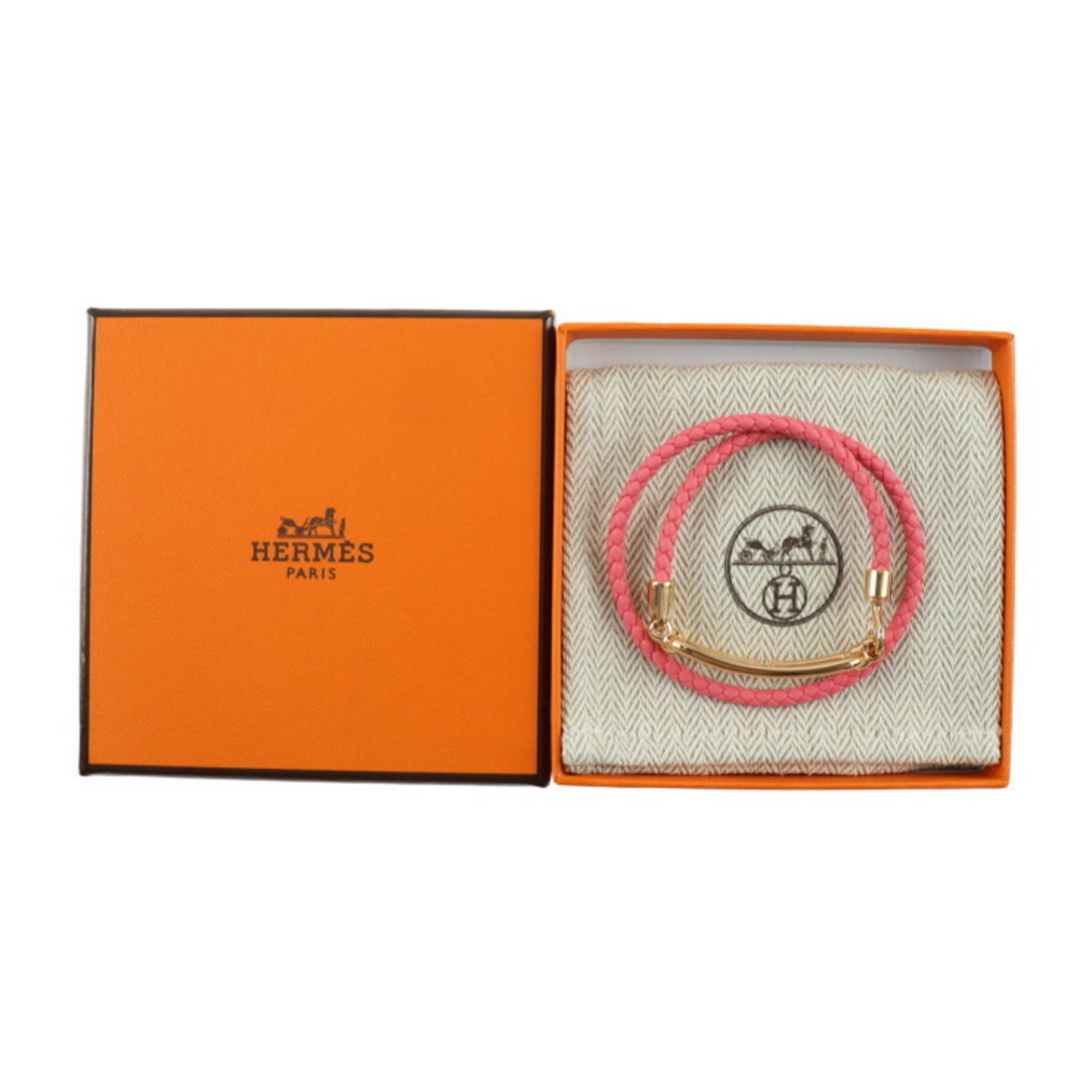 HERMES Hermes Luli Double Tour Bracelet, listed size T2, Swift leather, Rose Azalee, Pink, Chaine d'Ancre, double-layered bracelet