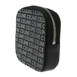 CELINE Coin Purse Leather Black Silver Round Multi-Case