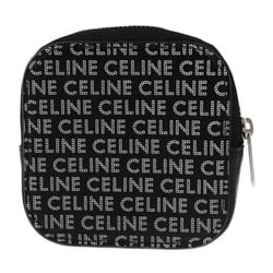 CELINE Coin Purse Leather Black Silver Round Multi-Case