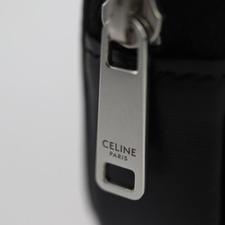 CELINE Coin Purse Leather Black Silver Round Multi-Case