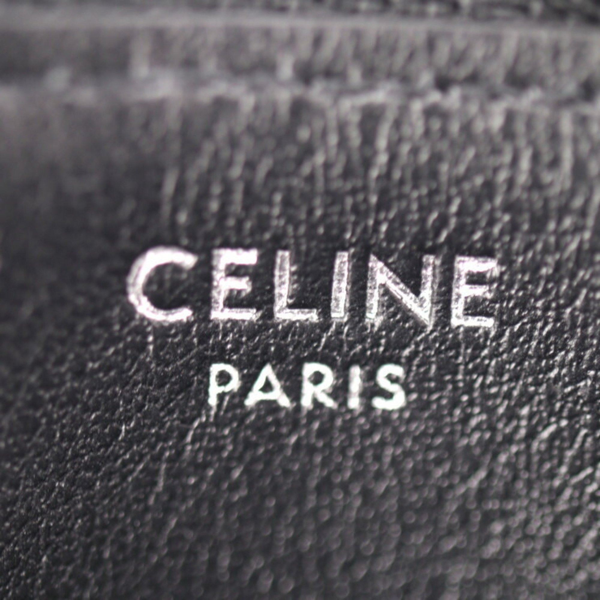 CELINE Coin Purse Leather Black Silver Round Multi-Case