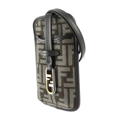 FENDI Phone Pouch Orlock Shoulder Bag 7AS131 Viscose x Leather Grey Zucca Pattern Smartphone Case Coin Card Multi-Pochette