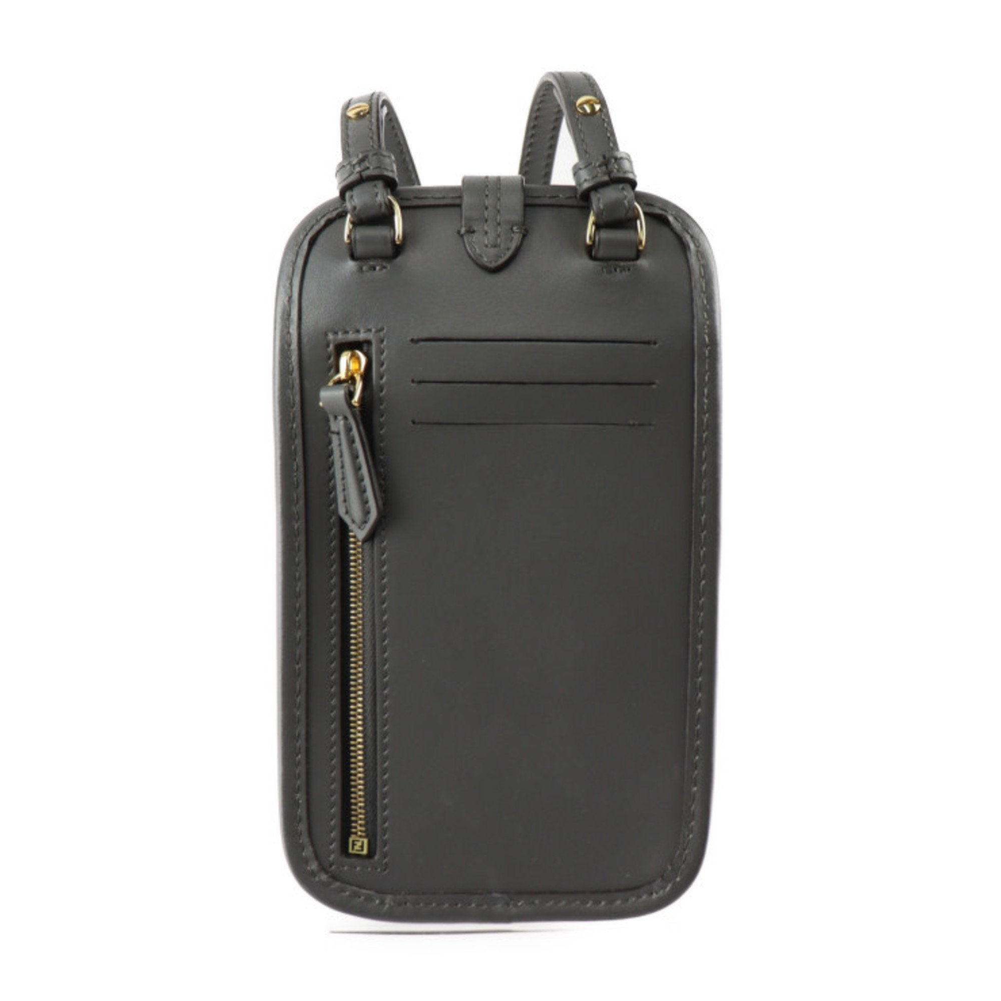 FENDI Phone Pouch Orlock Shoulder Bag 7AS131 Viscose x Leather Grey Zucca Pattern Smartphone Case Coin Card Multi-Pochette