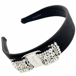 Salvatore Ferragamo Headband Vara Hairband Fabric Black 342758 Ribbon Beads Women's NN-12608
