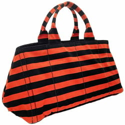 Prada Handbag Canapa Border Tote Bag Canvas Orange Dark Navy B1872B PRADA Triangle Plate CANAPA ARANCIO AS-12699