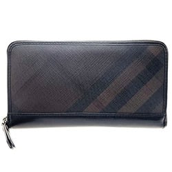 Burberry Long Wallet Check Round PVC Leather Black BURBERRY Organizer Travel Case Men's NN-13168