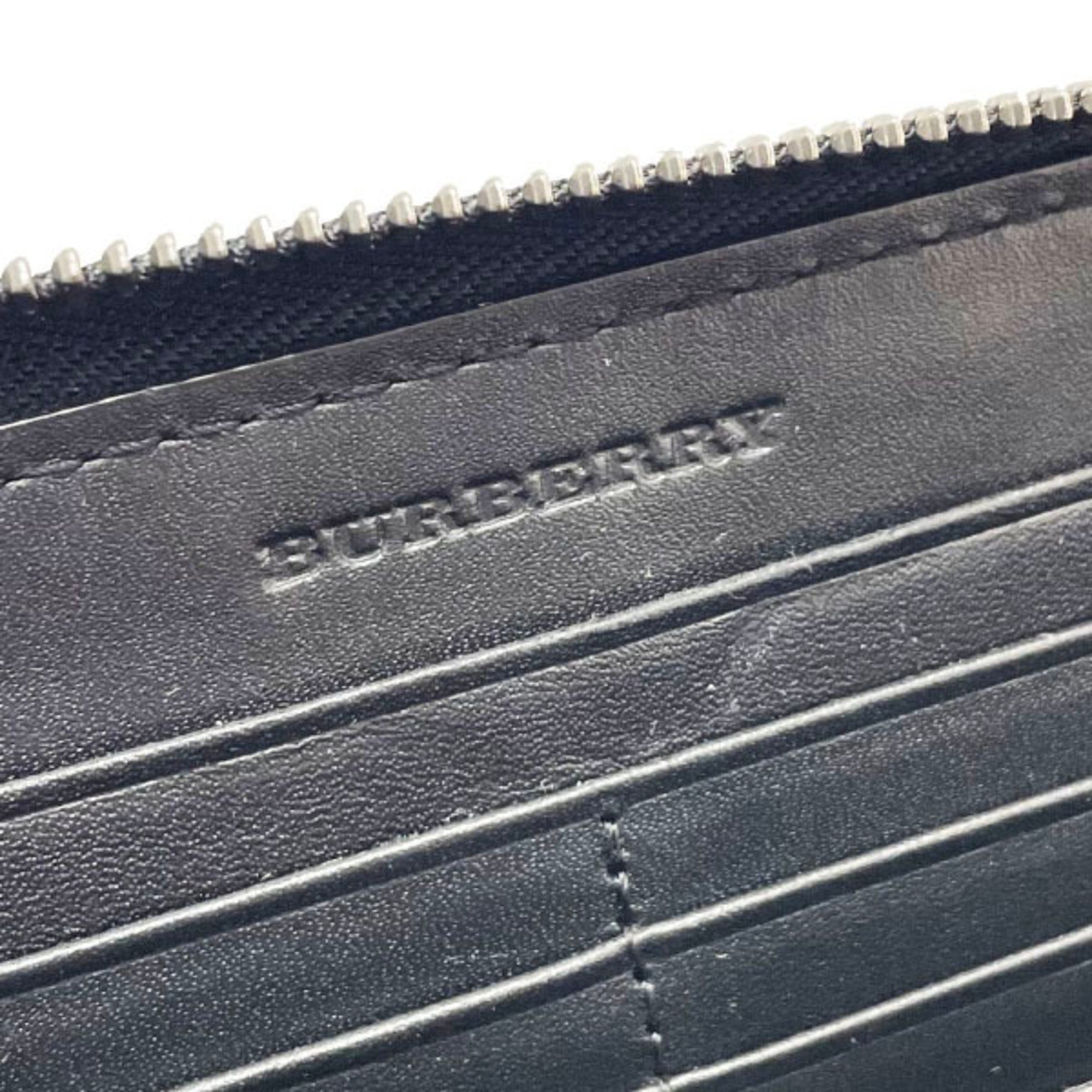 Burberry Long Wallet Check Round PVC Leather Black BURBERRY Organizer Travel Case Men's NN-13168