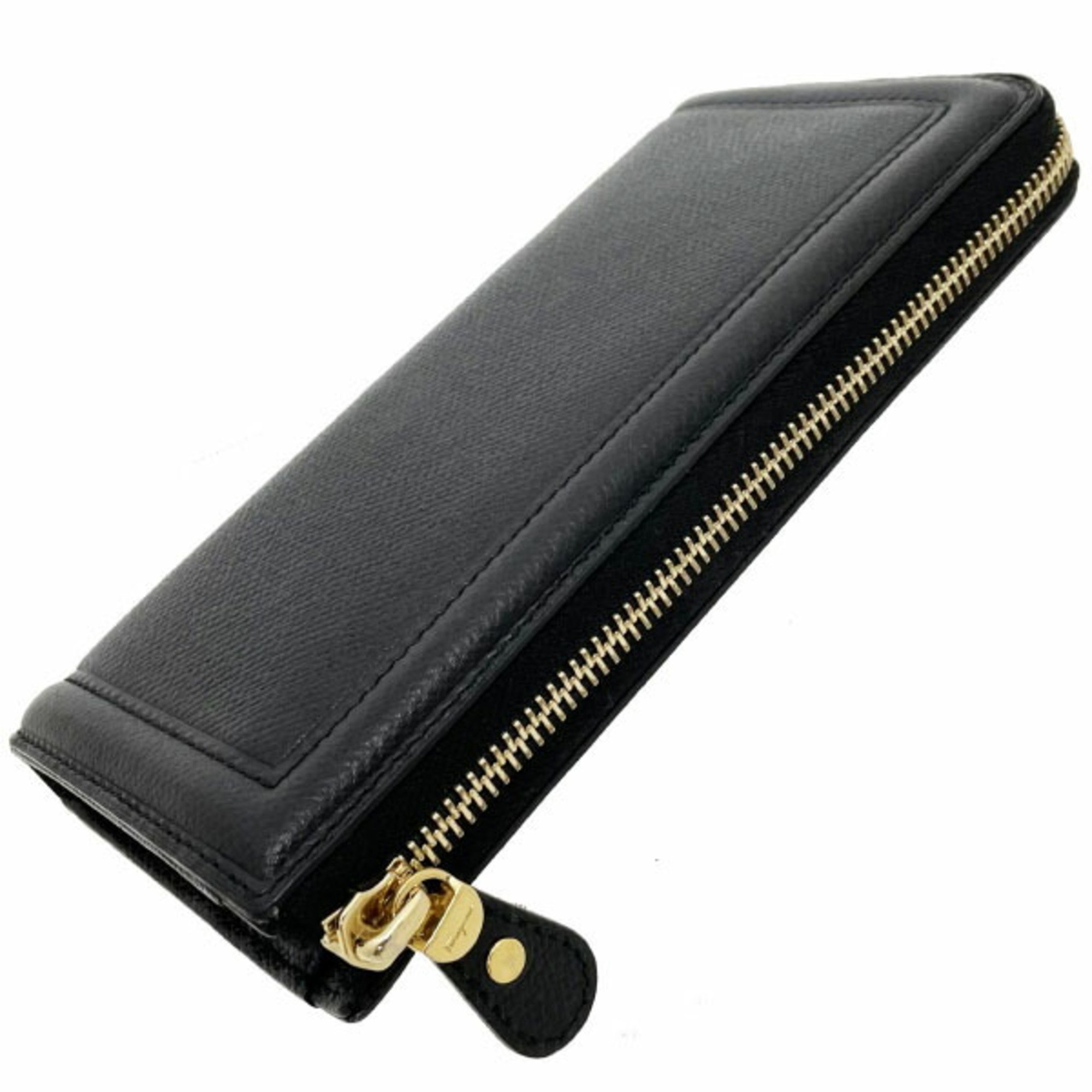 Salvatore Ferragamo Long Wallet Vara L-Shaped Calf Leather Black 22 C907 Ribbon Women's THSA-11879