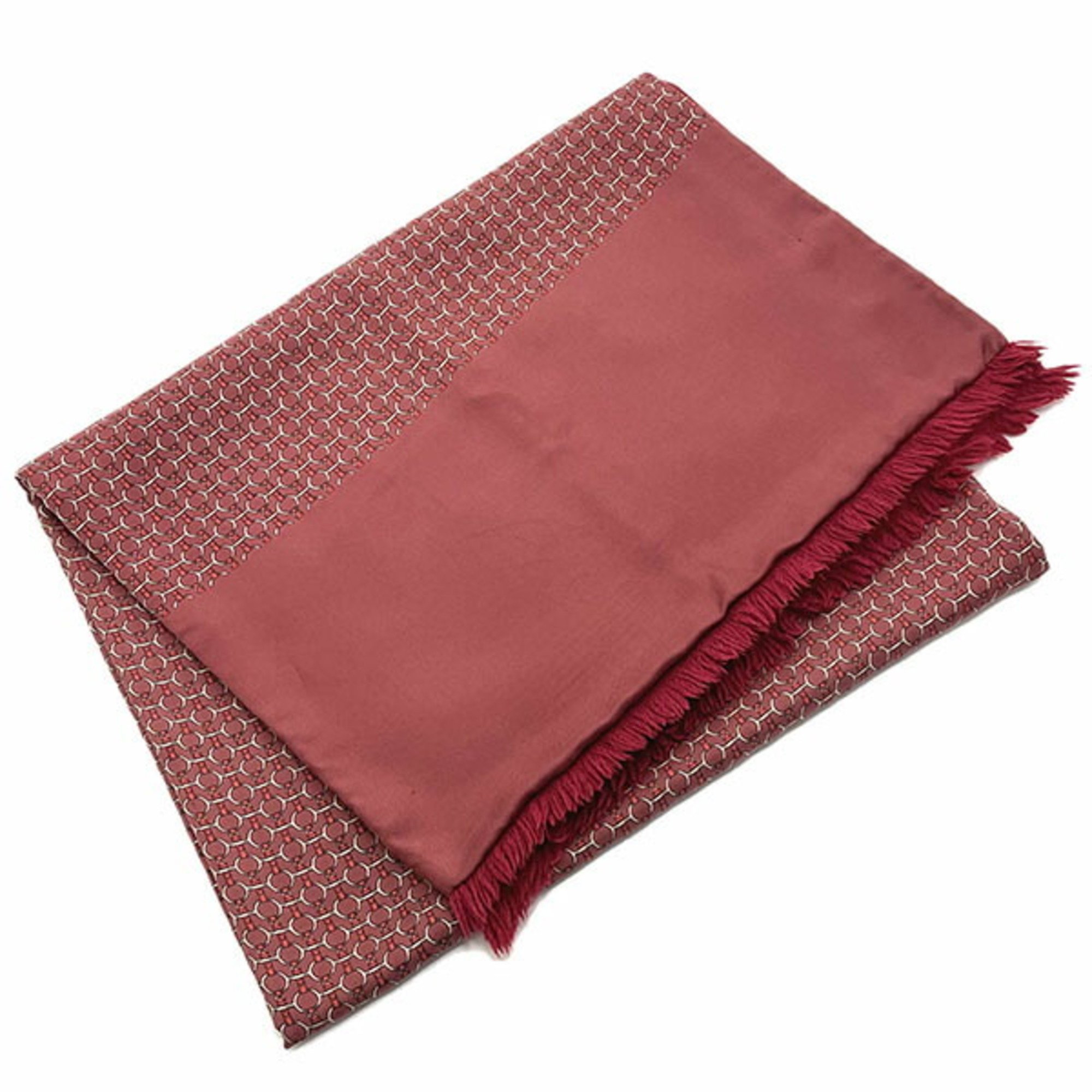 Hermes Stole Reversible Scarf Silk Angora Wine Red HELMES Belt Pattern Nausicaa Metal Fittings Shawl Women's AWY-11547