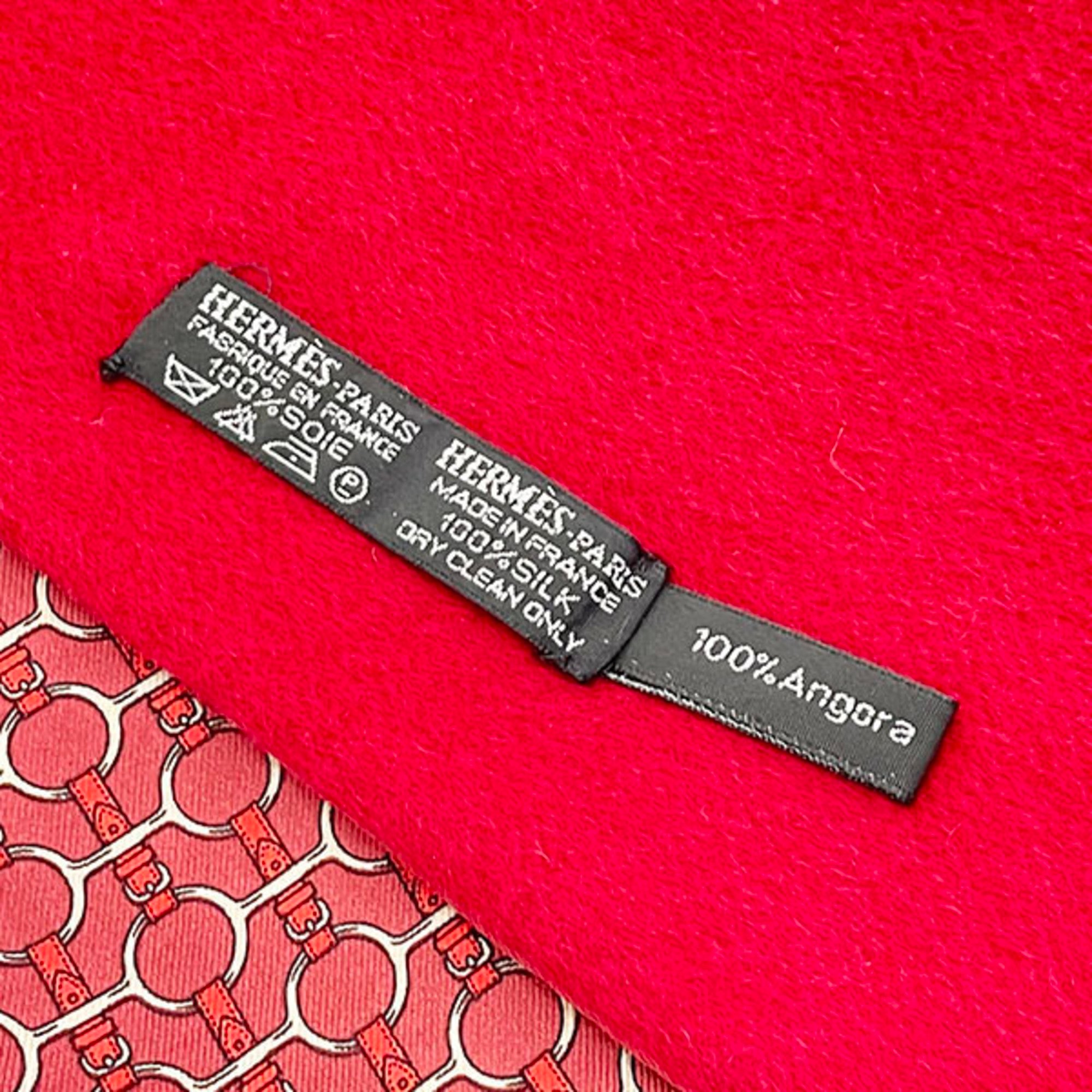 Hermes Stole Reversible Scarf Silk Angora Wine Red HELMES Belt Pattern Nausicaa Metal Fittings Shawl Women's AWY-11547