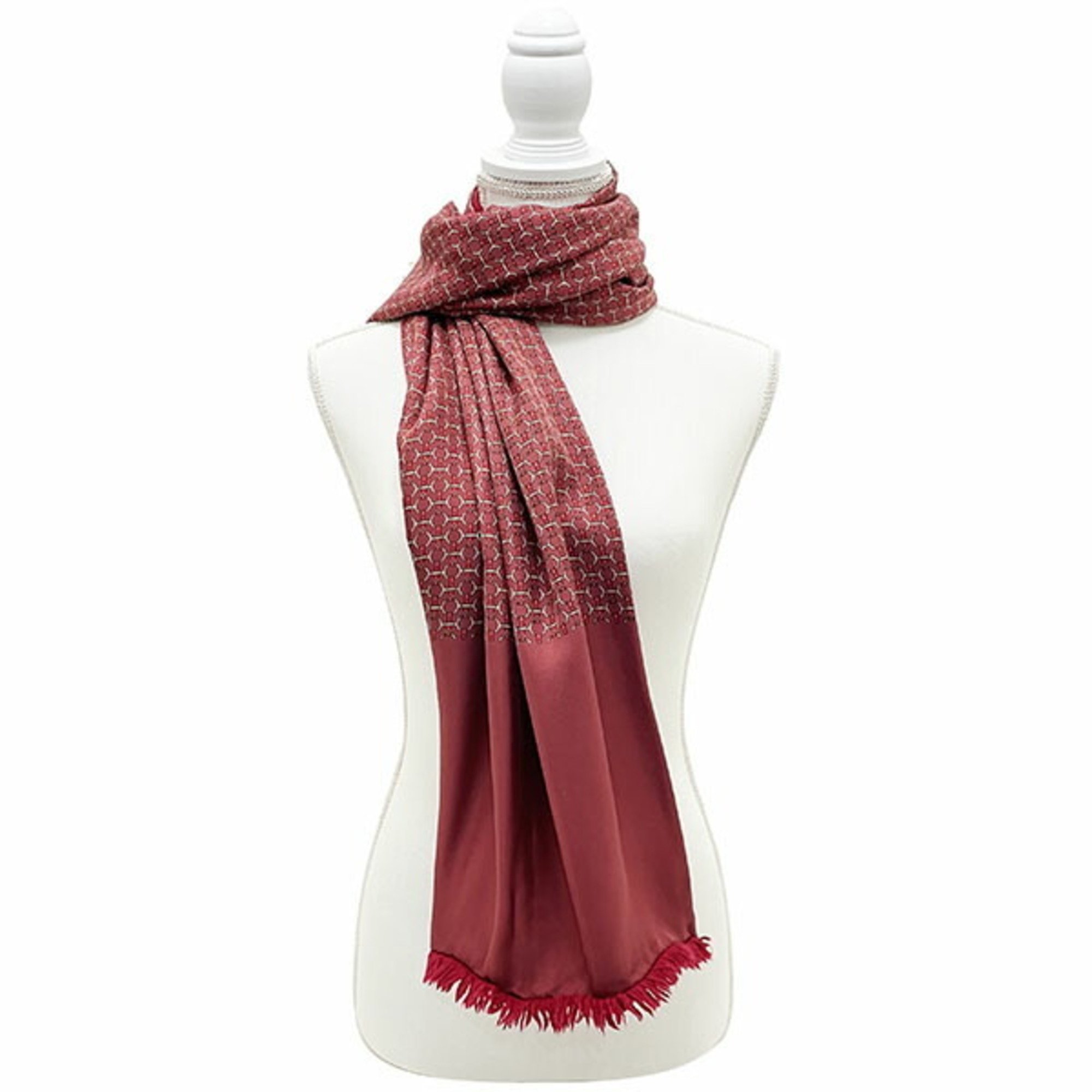 Hermes Stole Reversible Scarf Silk Angora Wine Red HELMES Belt Pattern Nausicaa Metal Fittings Shawl Women's AWY-11547