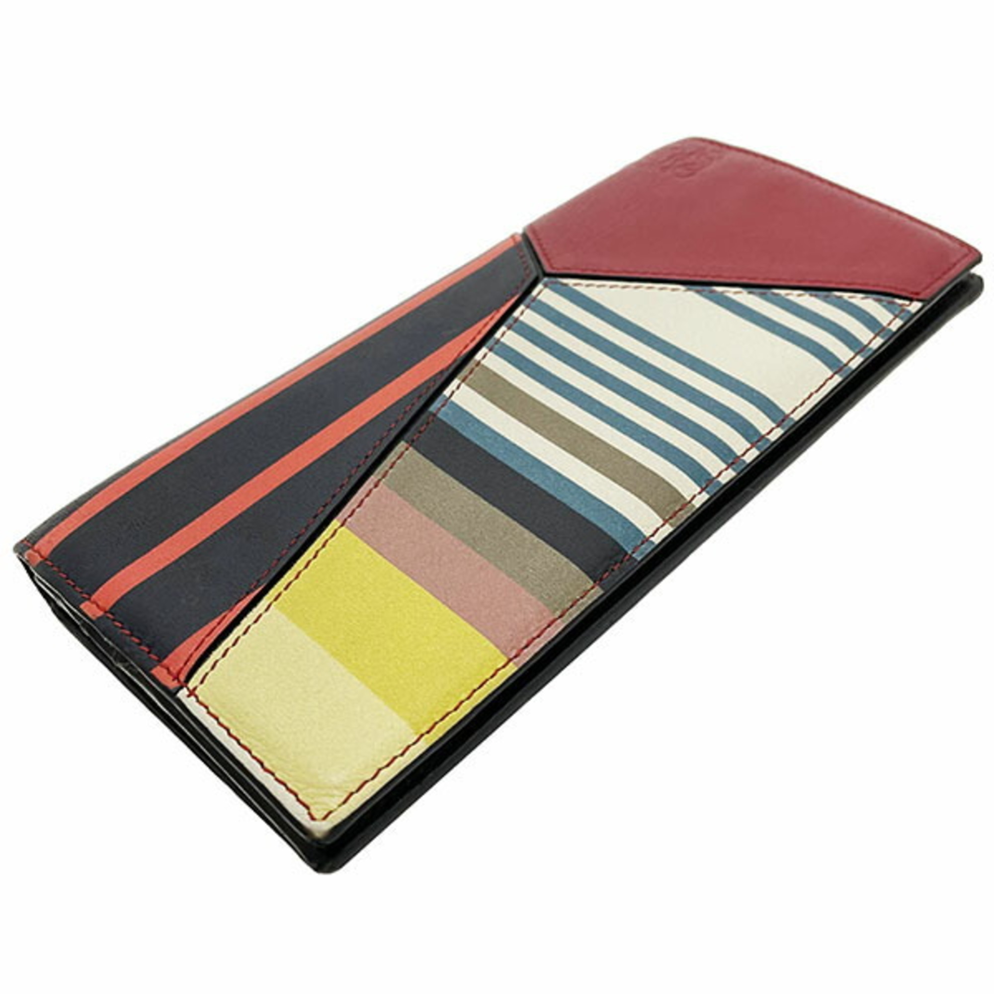 LOEWE Long Wallet Puzzle Horizontal Calf Leather Multicolor 0010112472 Stripe Anagram Crazy Bi-fold ATKK-11334