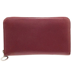 BVLGARI Long Wallet Zip Grained Calf Leather Red 37340 Round SS-10831