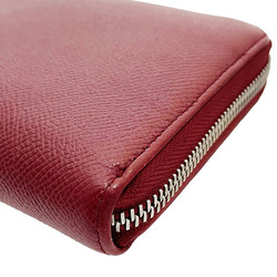 BVLGARI Long Wallet Zip Grained Calf Leather Red 37340 Round SS-10831