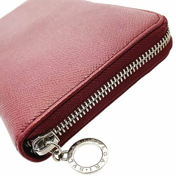 BVLGARI Long Wallet Zip Grained Calf Leather Red 37340 Round SS-10831