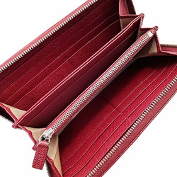 BVLGARI Long Wallet Zip Grained Calf Leather Red 37340 Round SS-10831