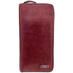 TUMI Organizer Zip Around Travel Case Leather Bordeaux Wallet Round Long KAH-10309