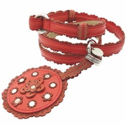 Bottega Veneta Belt Flower Narrow Leather Red BOTTEGA VENETA Studs Ruffle Key Ring Women's SS-11994