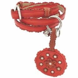 Bottega Veneta Belt Flower Narrow Leather Red BOTTEGA VENETA Studs Ruffle Key Ring Women's SS-11994