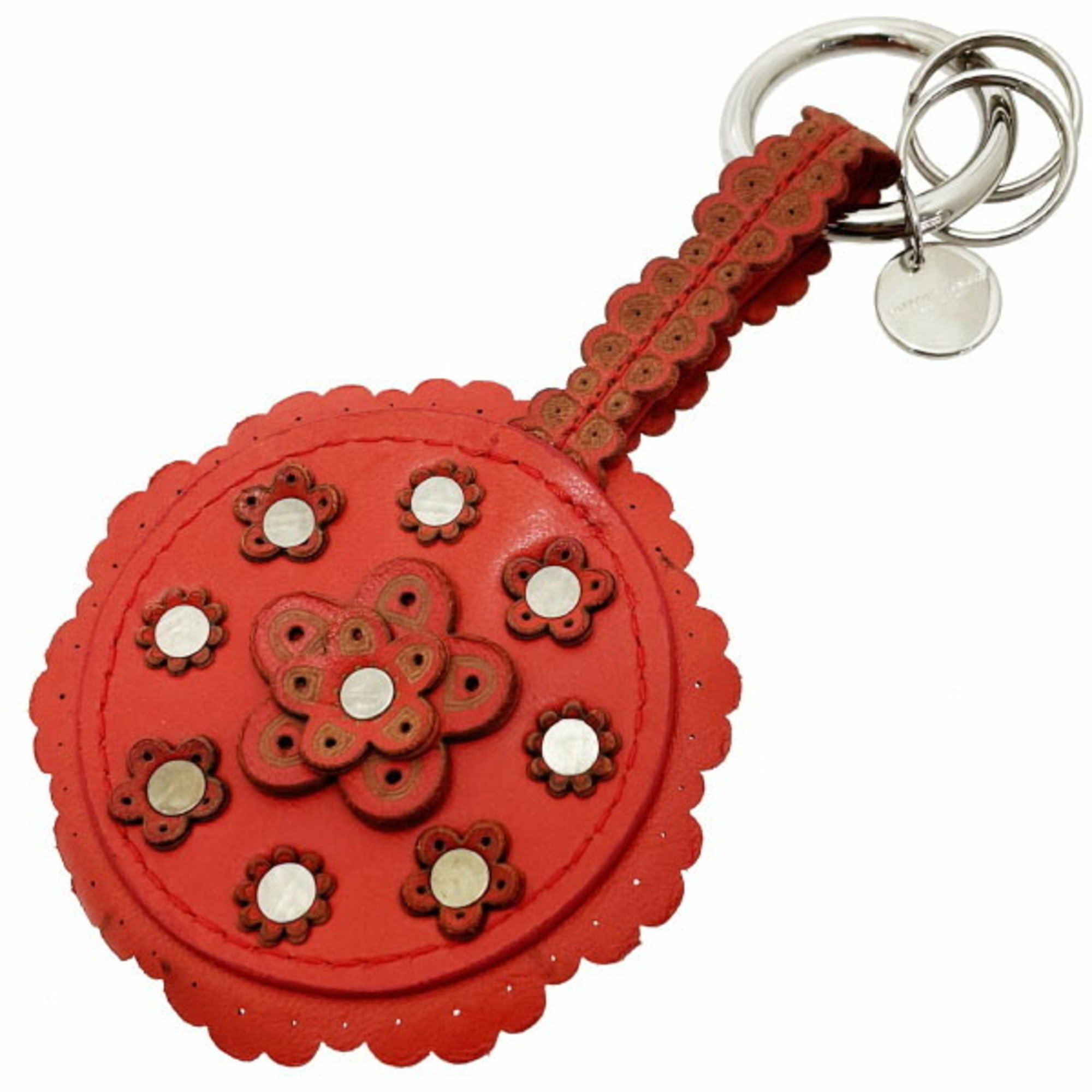 Bottega Veneta Belt Flower Narrow Leather Red BOTTEGA VENETA Studs Ruffle Key Ring Women's SS-11994