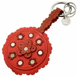 Bottega Veneta Belt Flower Narrow Leather Red BOTTEGA VENETA Studs Ruffle Key Ring Women's SS-11994