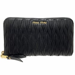 Miu Miu Miu Long Wallet Matelasse Round Leather Black 5M0506 MIU Gathered Shirring MATELASSE XNN-11391
