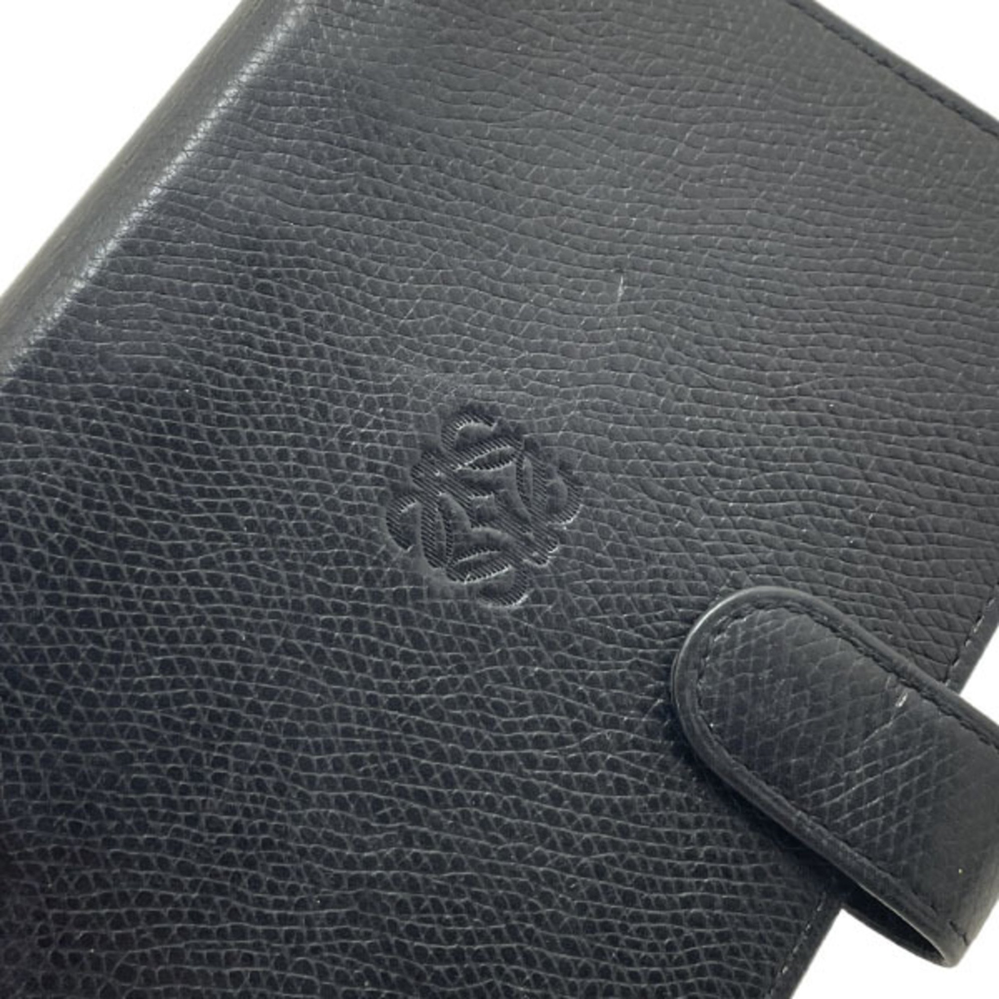 LOEWE Planner Cover Anagram Leather Black Agenda Address Book Memo Pad Notebook 6 Hole TT-13165