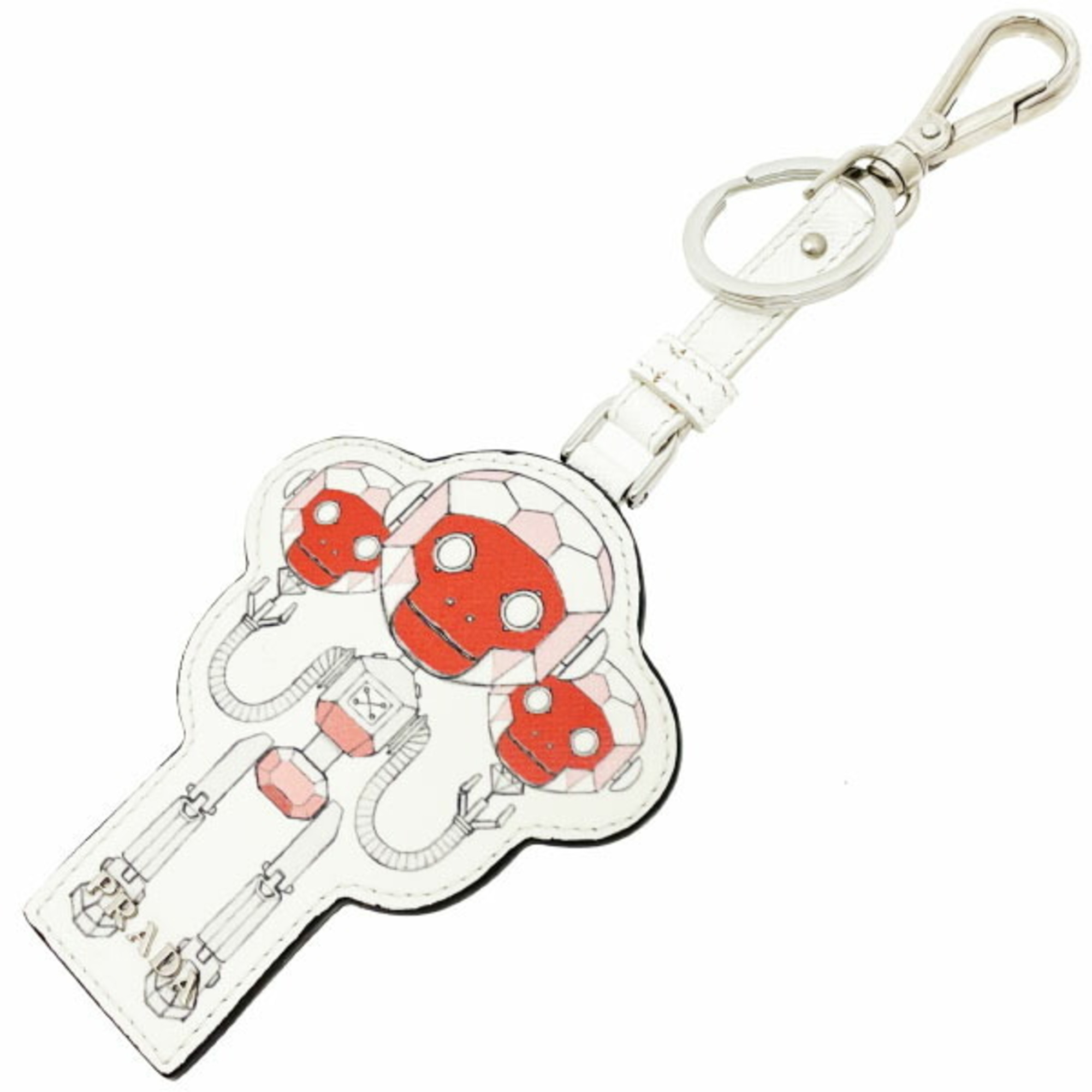 Prada Keychain Robot Monkey Charm Saffiano Multicolor Ivory White Red Silver 2TL292 PRADA Leather Keyring Key Hook Bag SAFFIANO MONKEY YY-11976