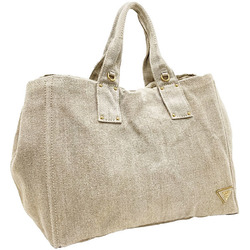 Prada Handbag Canapa Tote Bag Linen Canvas Beige PRADA Triangle Plate CANAPA AAA-12691