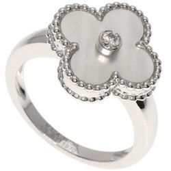 Van Cleef & Arpels Alhambra Mother of Pearl Diamond #53 Ring, 18K White Gold, Women's,