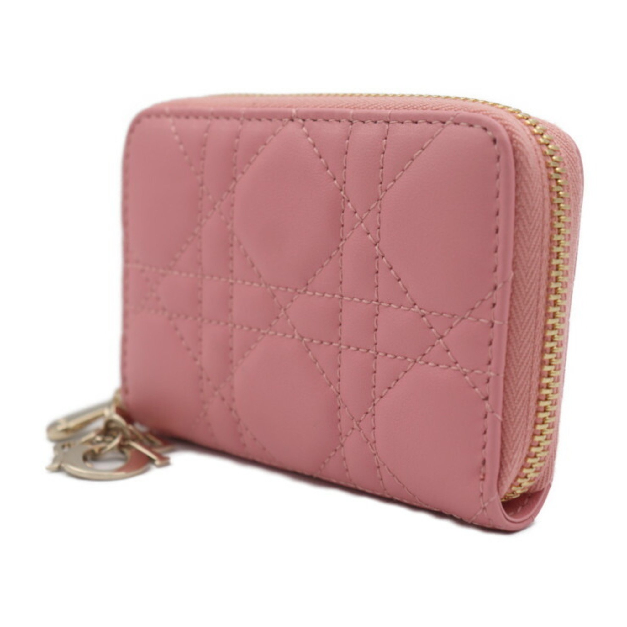 Christian Dior Dior Small Zip Coin Case Cannage Lady Voyageur Lambskin Pink Purse Wallet