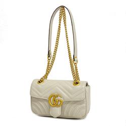 Gucci Shoulder Bag GG Marmont 446744 Leather Grey Women's