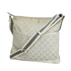 Gucci Shoulder Bag GG Canvas 145857 Leather Silver Women's