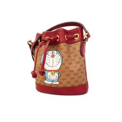 Gucci Shoulder Bag Micro GG Doraemon 647801 Leather Brown Red Women's