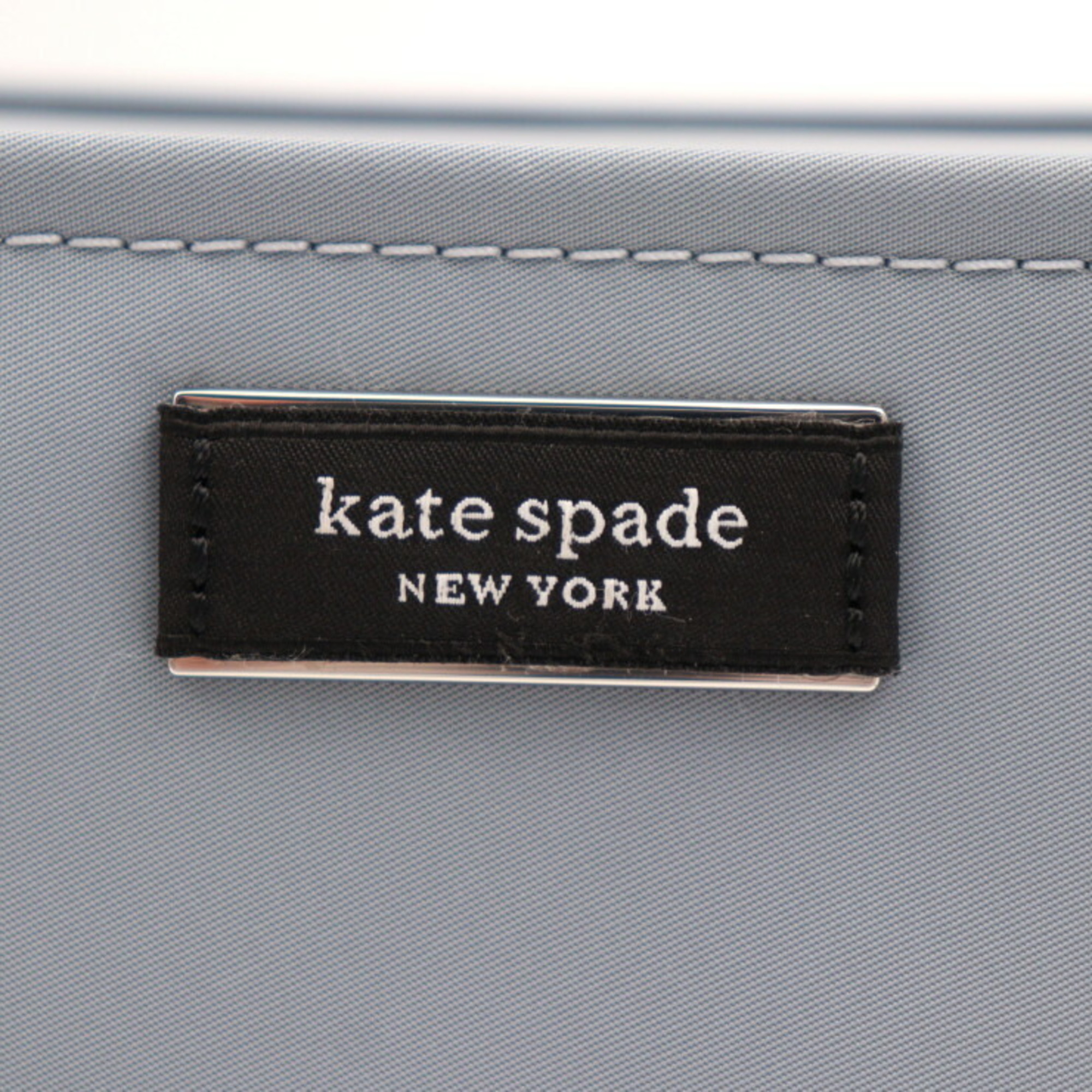 Kate Spade Sam Icon KSNY Small Tote Handbag KB139 403 Recycled Nylon x Leather Blue Gray Shoulder Bag
