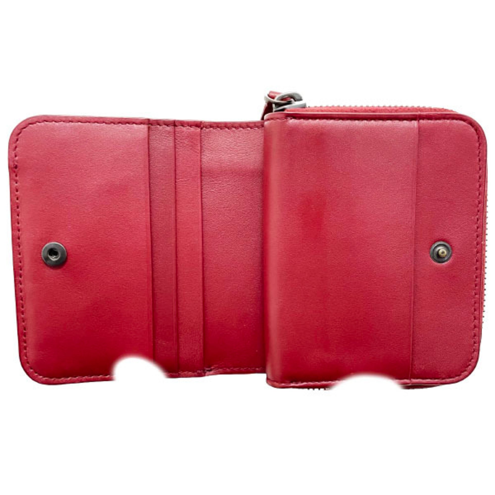 Bottega Veneta Wallet Intrecciato Round Leather Red 624048 BOTTEGA VENETA Bi-fold Compact MM-12563