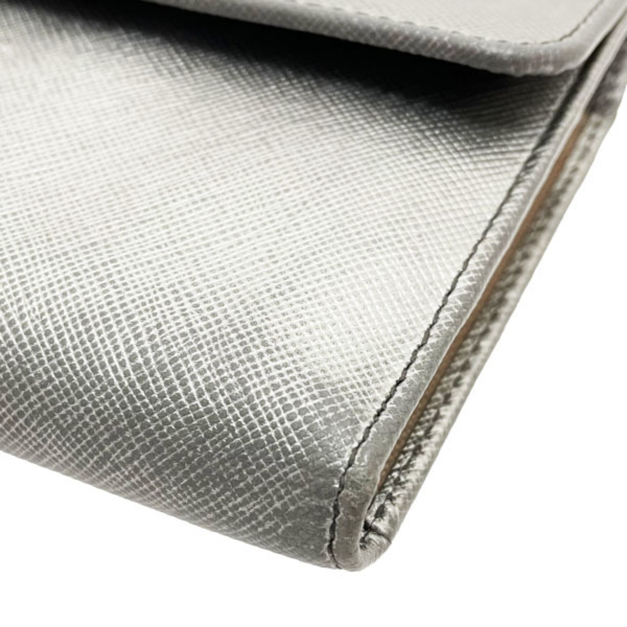 Prada Wallet Tri-fold Saffiano Leather Silver M0510 PRADA Compact SAFFIANO MULTIC CROMO CAMMEO TTMN-12195