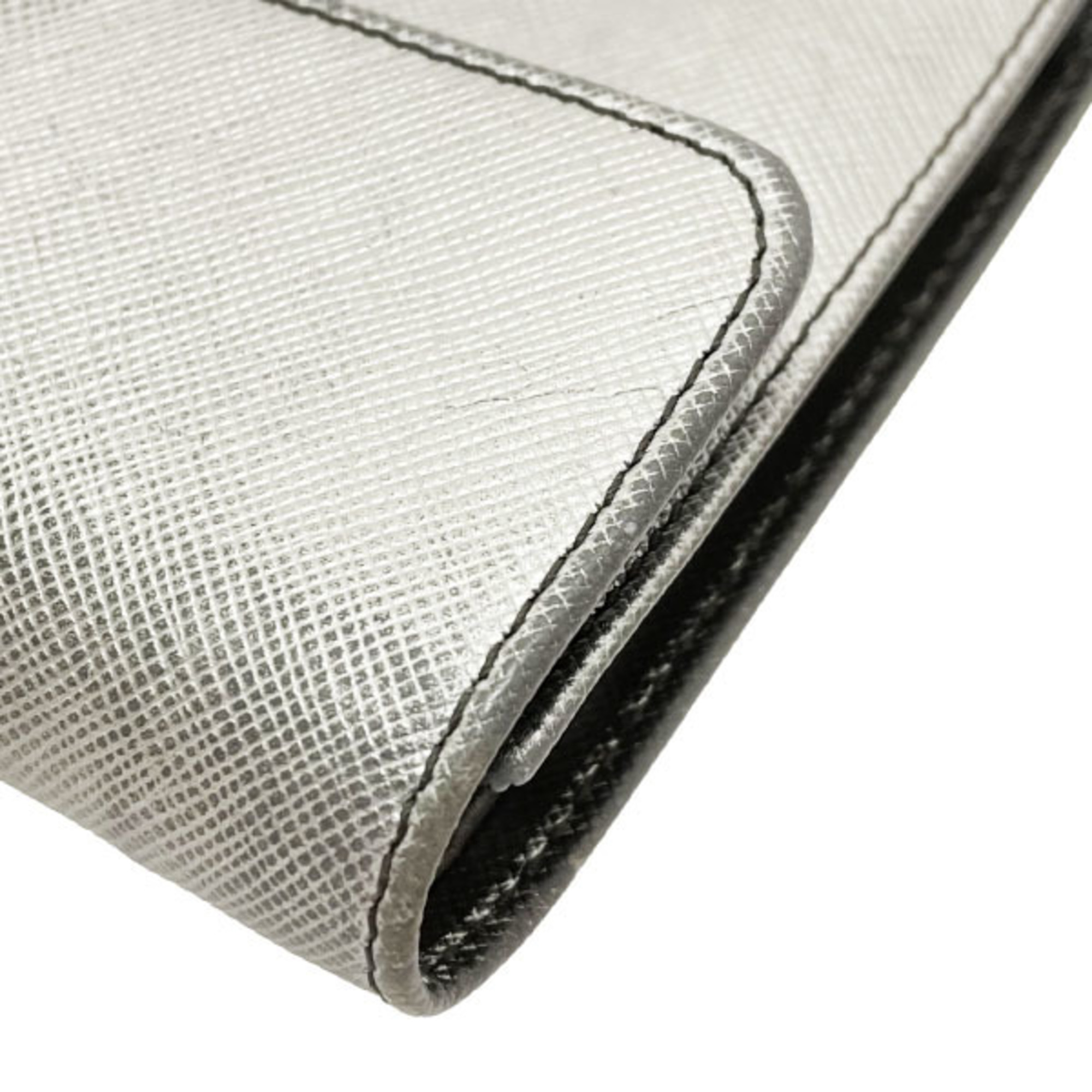 Prada Wallet Tri-fold Saffiano Leather Silver M0510 PRADA Compact SAFFIANO MULTIC CROMO CAMMEO TTMN-12195
