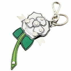 Prada key holder rose charm saffiano leather silver green PRADA studs flower motif ring hook bag HRS-12684