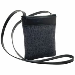 BVLGARI Shoulder Bag Mania Denim Canvas Leather Black Pochette NN-12307