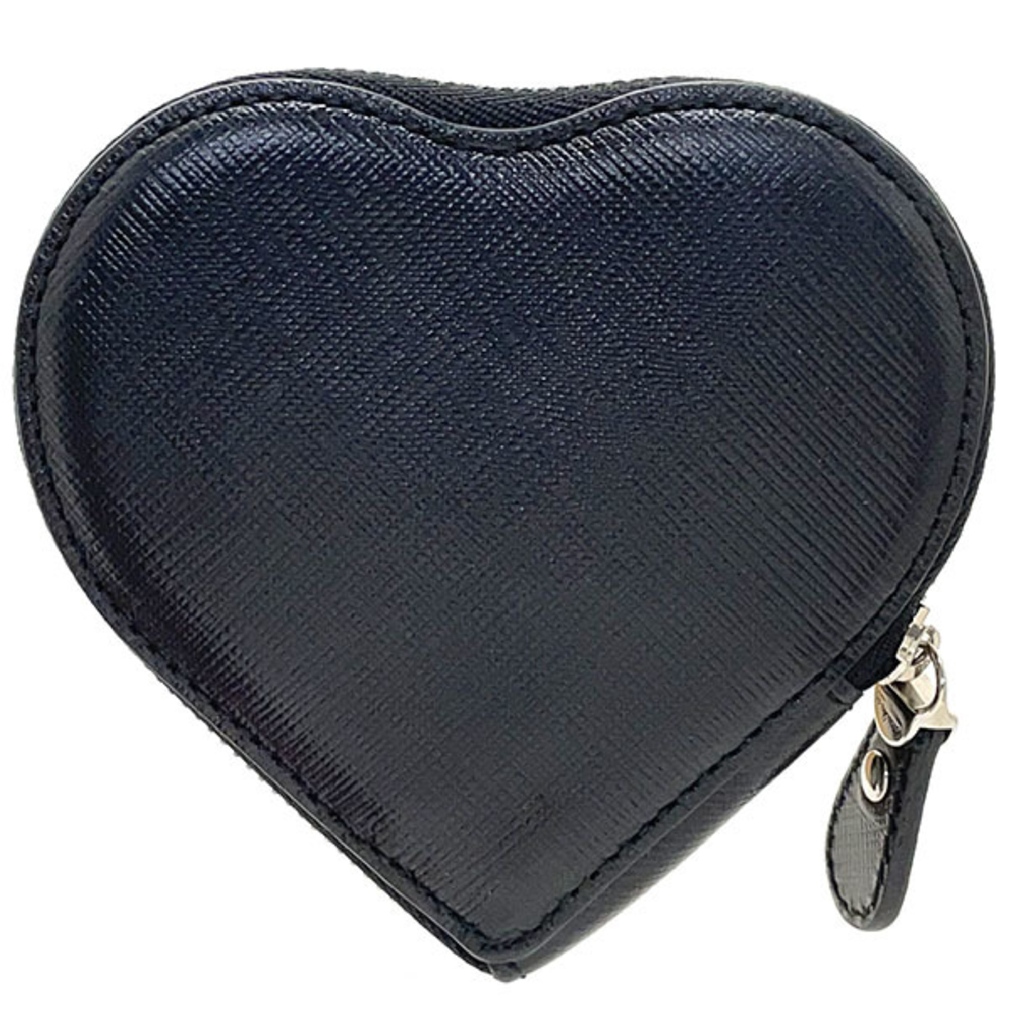 Salvatore Ferragamo Coin Case Double Gancini Heart Leather Black 22 C113 Purse SS-11136