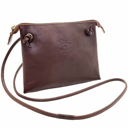 IL BISONTE Shoulder Bag Leather Square Pochette Dark Brown TR-13131