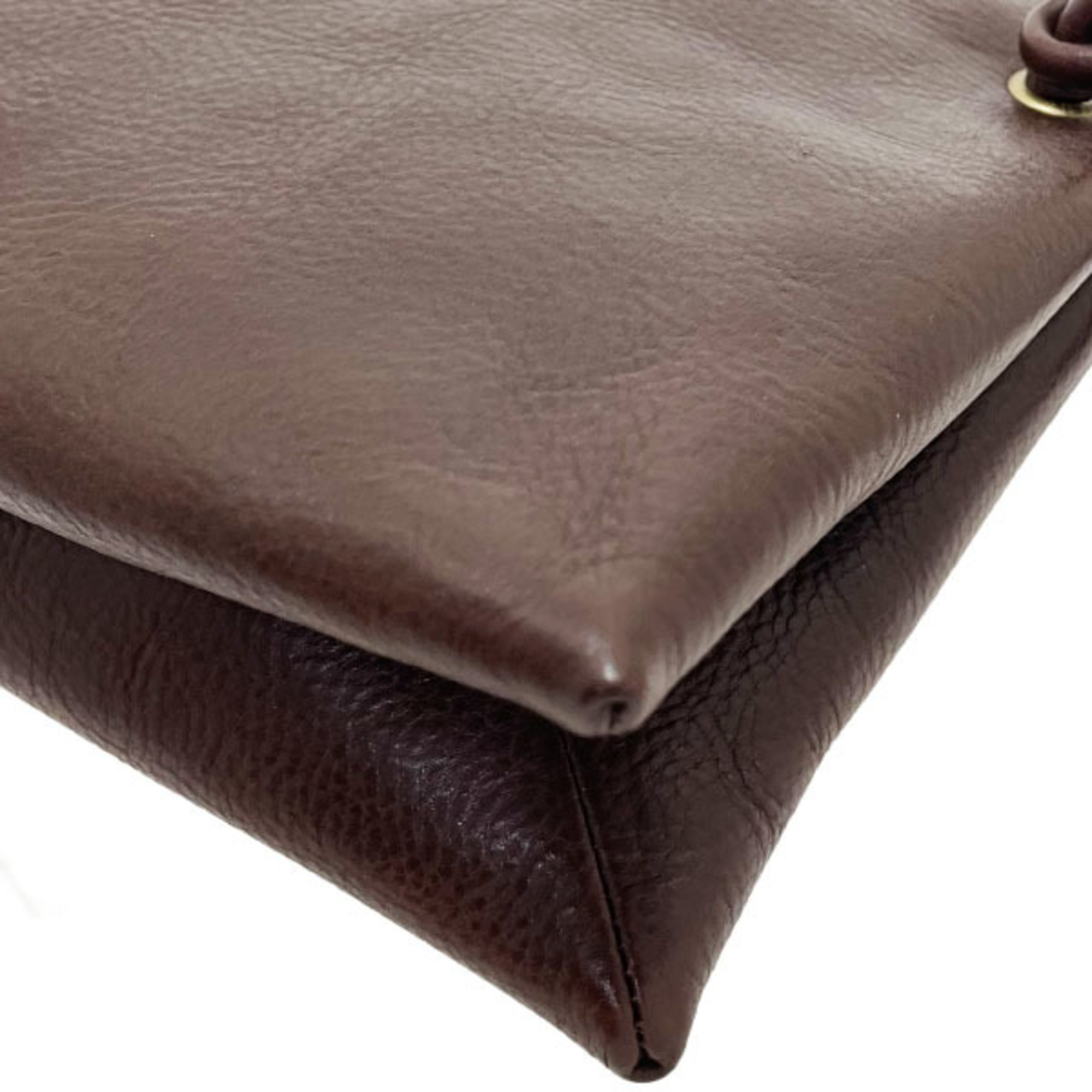 IL BISONTE Shoulder Bag Leather Square Pochette Dark Brown TR-13131
