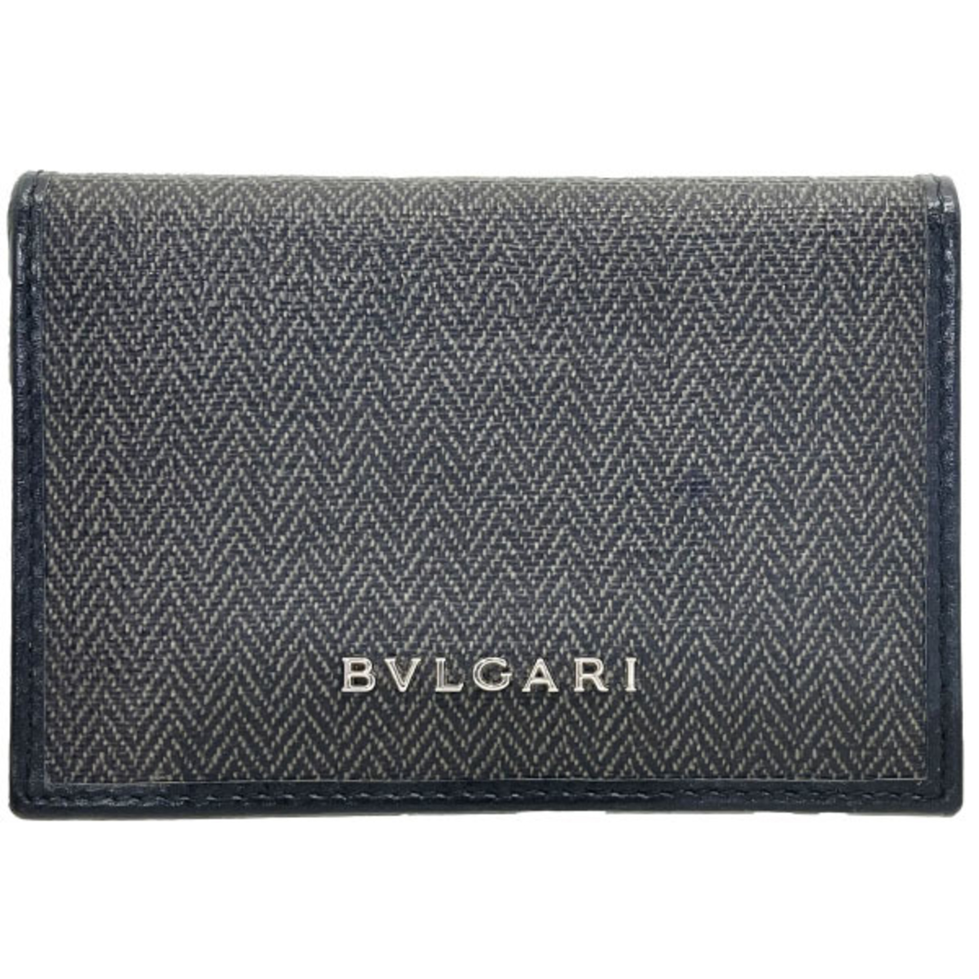 BVLGARI Card Case Weekend Business Holder PVC Leather Dark Gray Black 32588 IC Pass Men's AWTN-12750