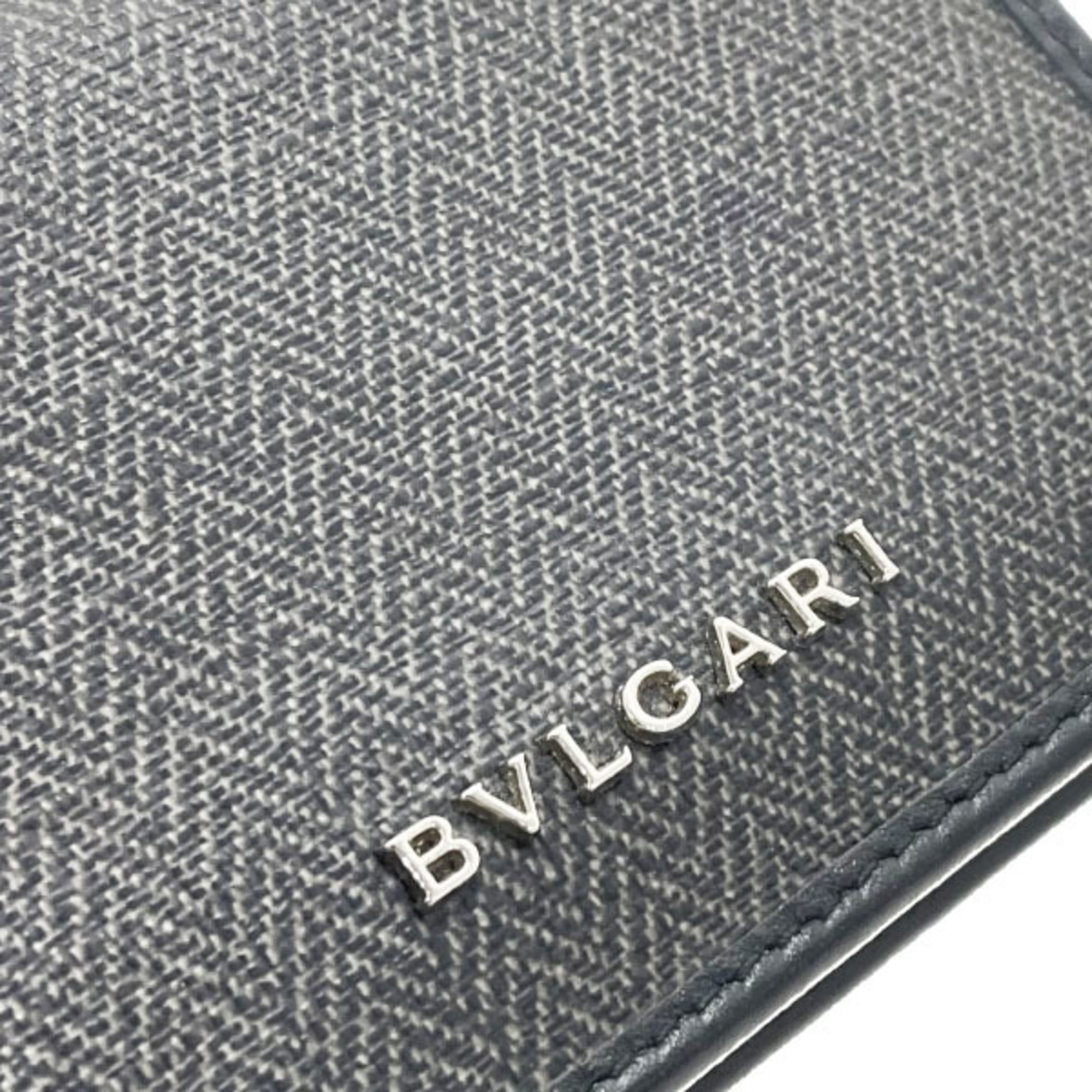 BVLGARI Card Case Weekend Business Holder PVC Leather Dark Gray Black 32588 IC Pass Men's AWTN-12750