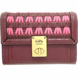 Coach Wallet Hutton with Weaving Leather Burgundy 804 COACH Bi-fold L-Shaped Compact Outlet HUTTON WALLET WITH WEAVING NW-12544