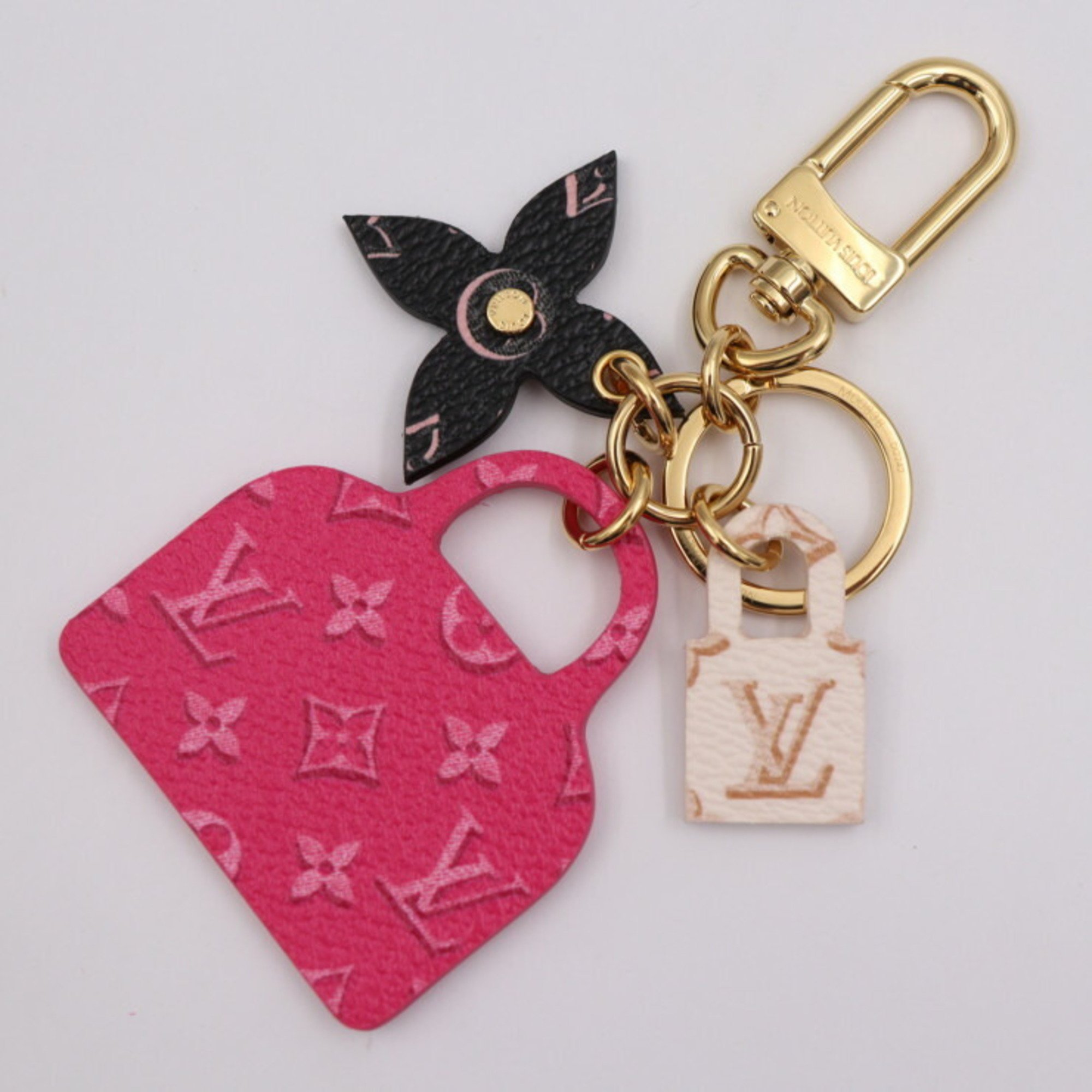 LOUIS VUITTON Louis Vuitton Illustre Back to School Alma Monogram Keychain M01309 PVC Pink x Black Ivory Keyring Bag Charm